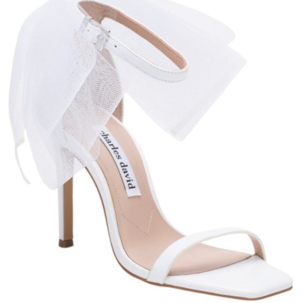 Charles David White Heels with Tulle Accent